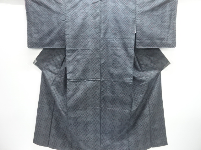 JAPANESE KIMONO / ENSEMBLE KIMONO / SILK / TSUMUGI / WOVEN DIAGONAL GRID